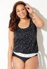 Side Tie Blouson Tankini Top, BLACK WHITE DOTS, hi-res image number null