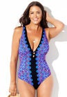 Deep V-Neck One Piece Swimsuit, FIESTA, hi-res image number null