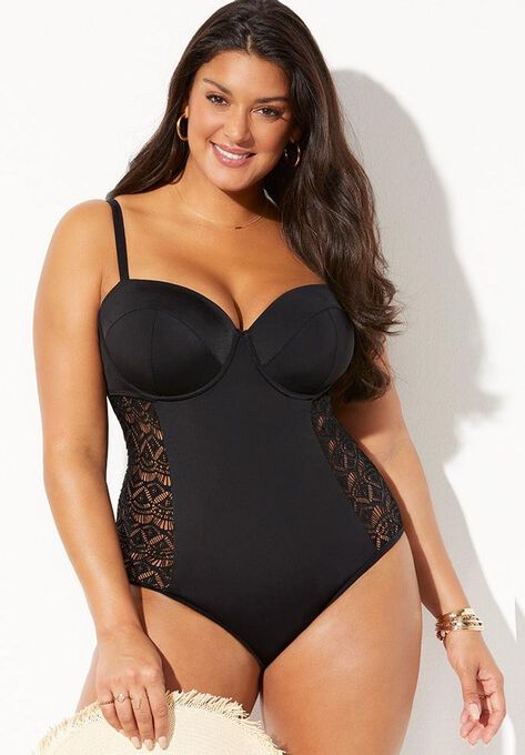 Crochet Underwire One Piece Swimsuit, , alternate image number null