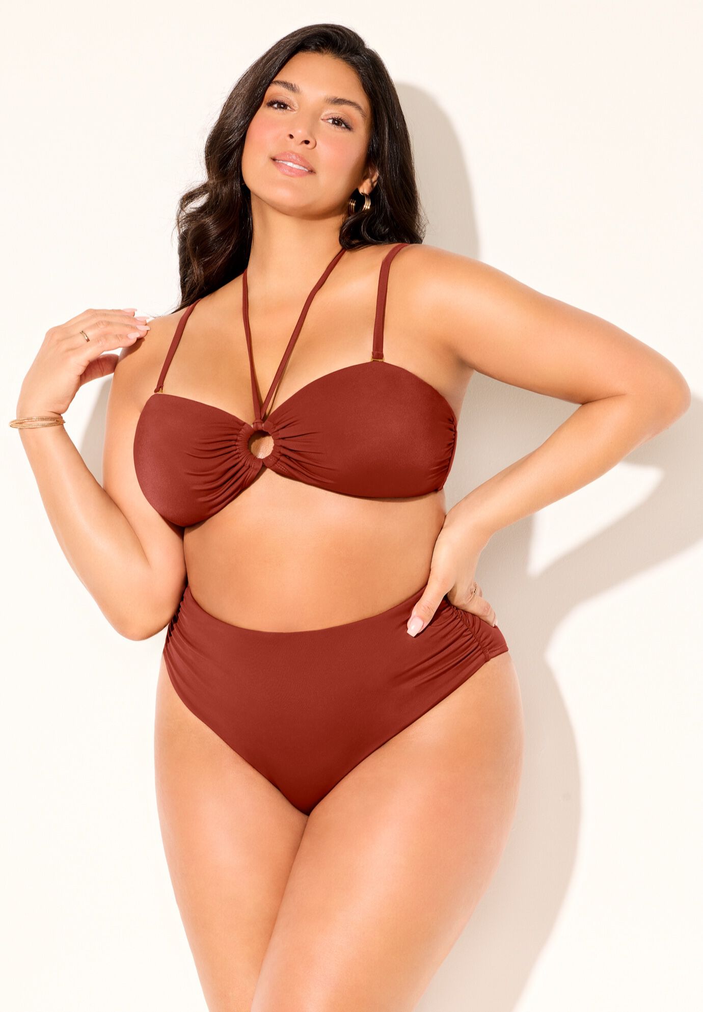 Ruched Ring Bandeau Bikini Set, , alternate image number 3