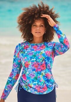 Side-Tie Swim Tee Rash Guard with Built-In Bra
