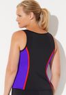 Chlorine Resistant Colorblock Zip Front Tankini Top, , on-hover image number null