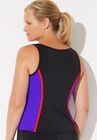Chlorine Resistant Colorblock Zip Front Tankini Top, , on-hover image number 1