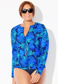 Chlorine Resistant Zip Up Long Sleeve Swim Rash Guard