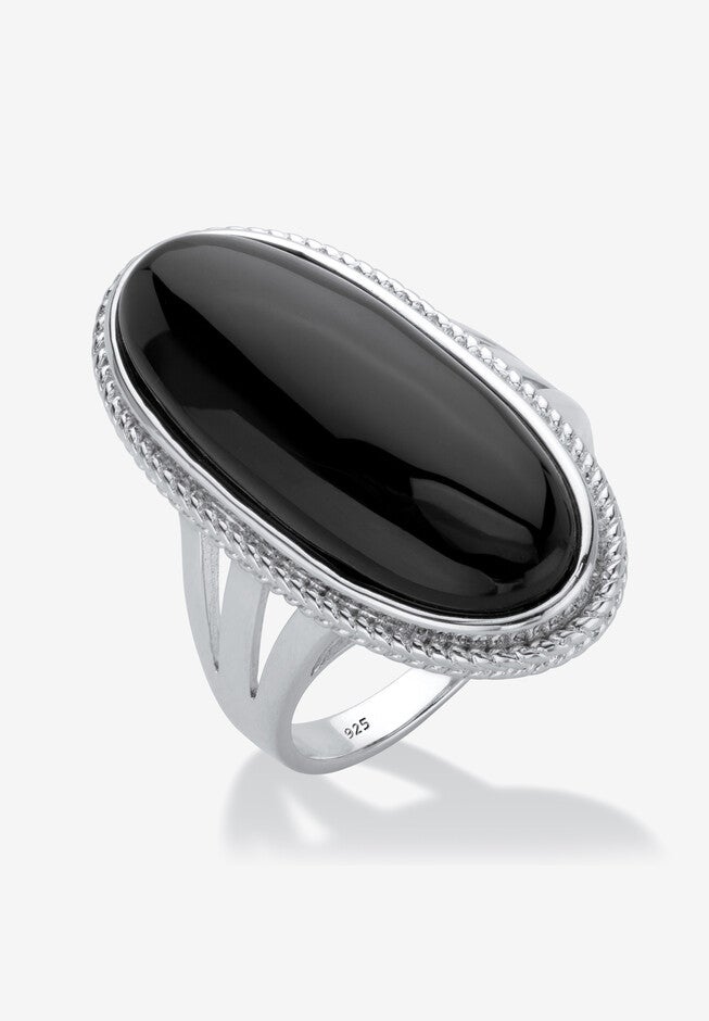 Sterling Silver Natural Black Onyx Split Shank Ring, , alternate image number 3