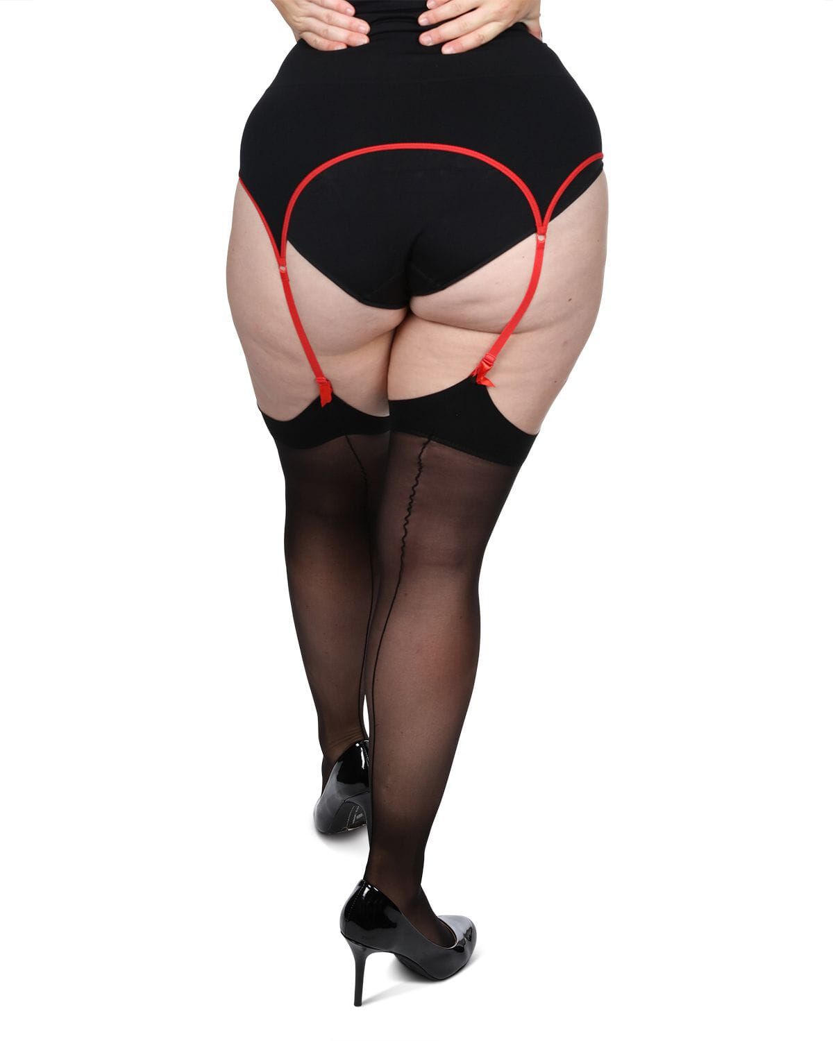 Women's Back Seam/Cuban Heel Plus Size Curvy Thigh High Stocking, BLACK BLACK, alternate image number 2