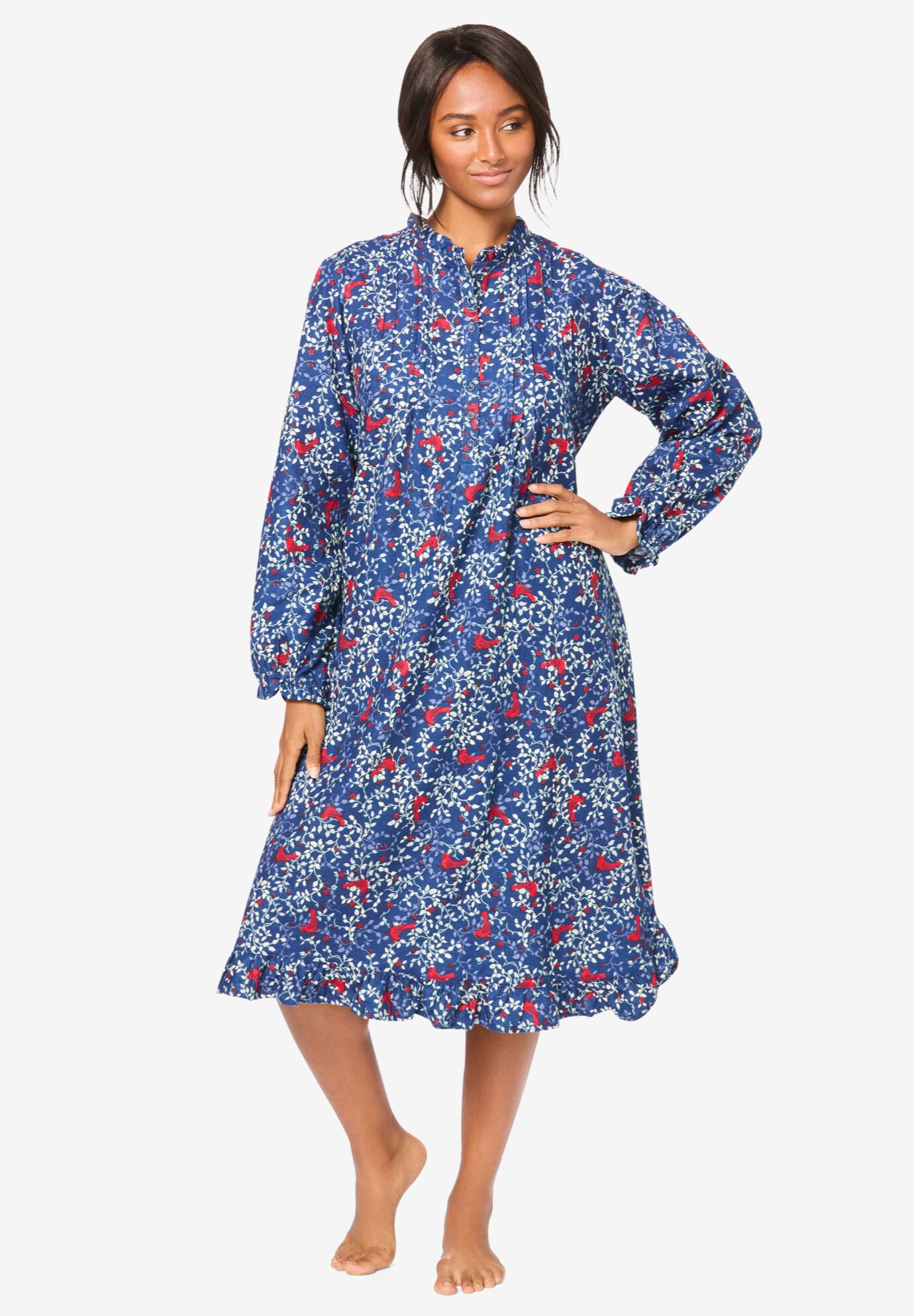 Cotton Flannel Short Gown Feminine Nightwear Evening Blue Cardinals Catherines