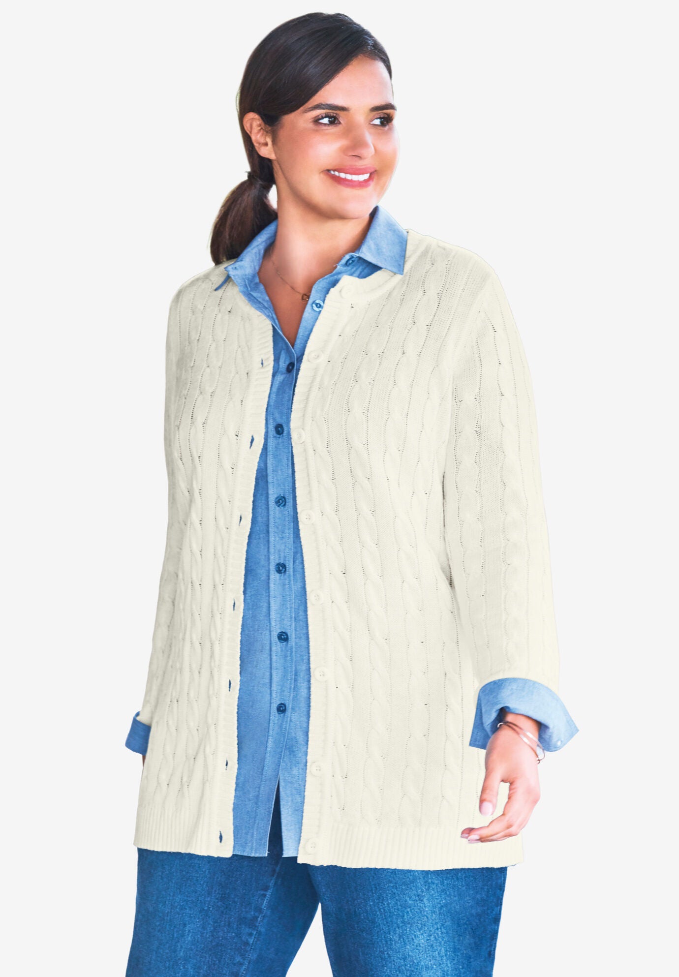 Cotton cable knit cardigan best sale