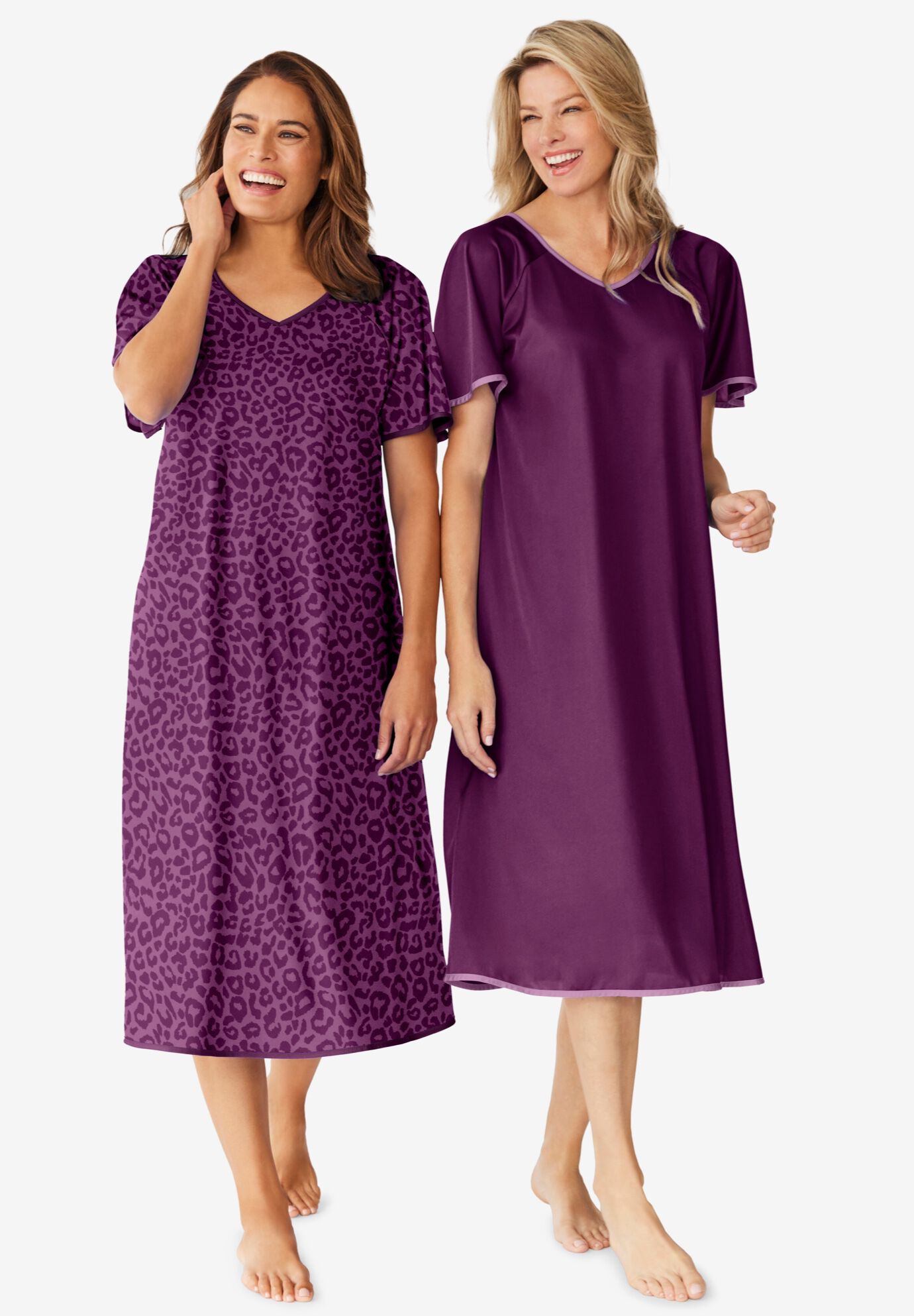Silky 2 Pack Short Gowns Trapeze Style Dark Berry Animal Catherines