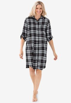 Plaid Flannel Button-Front Sleepshirt
