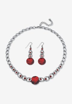 Silver Tone Collar Necklace and Earring Set, Simulated Birthstone