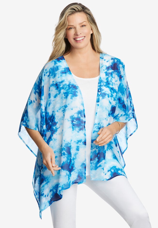 Print Kimono, BRIGHT COBALT PRETTY TIE DYE, hi-res image number null