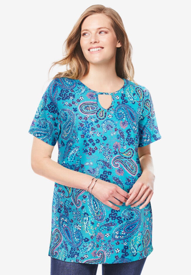 Perfect Printed Short-Sleeve Keyhole Tee, , alternate image number 2