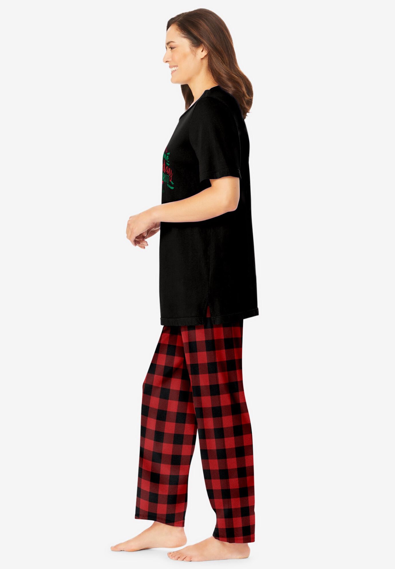 Graphic Tee PJ Set, RED BUFFALO PLAID, alternate image number 2