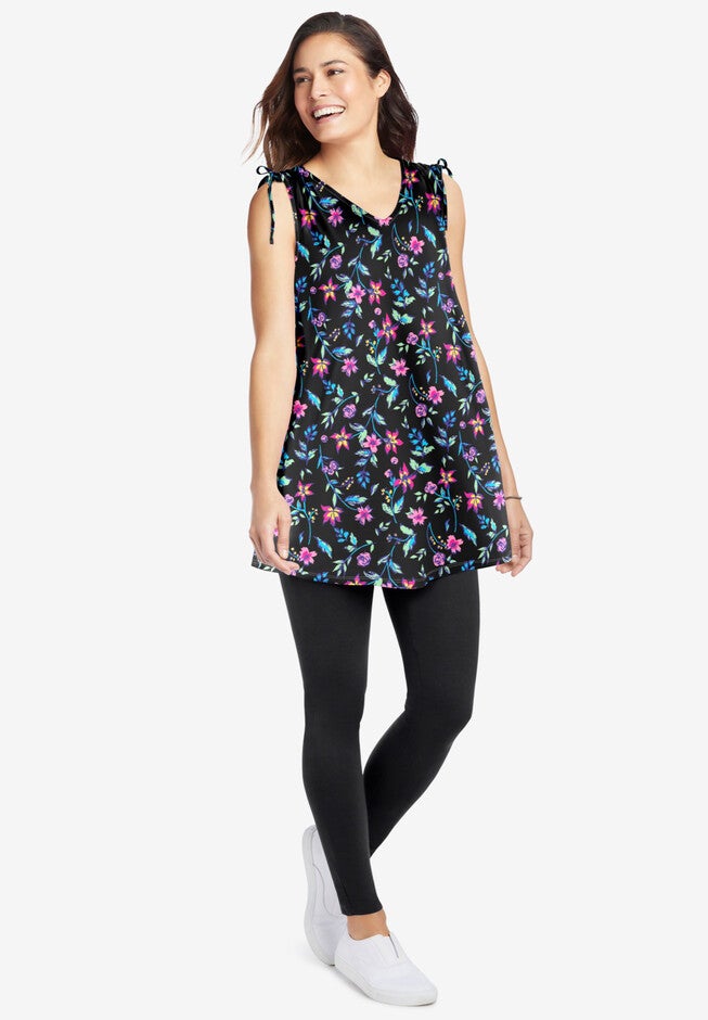 Ruched-Shoulder V-Neck Tunic Tank, , alternate image number null