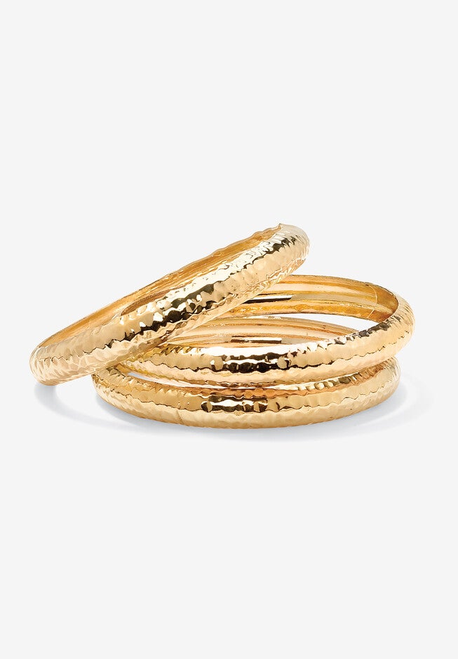 Goldtone Hammered 3-Piece Bracelet Set (11mm), 8.5 inches, GOLD, hi-res image number 0