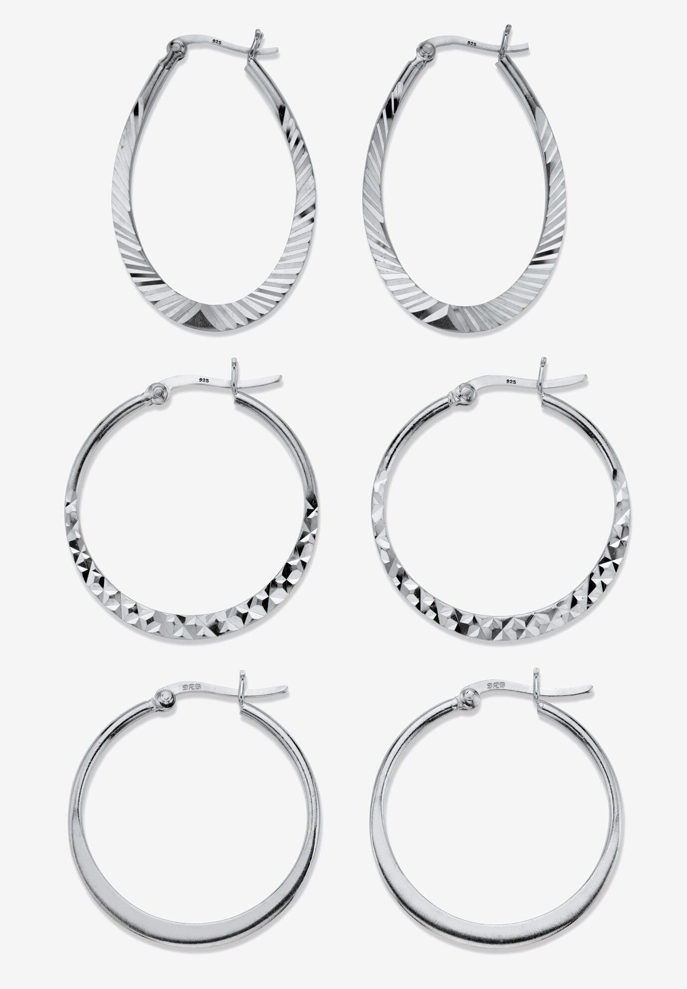 Sterling Silver Diamond Cut Hoop Earrings Set, Silver Catherines