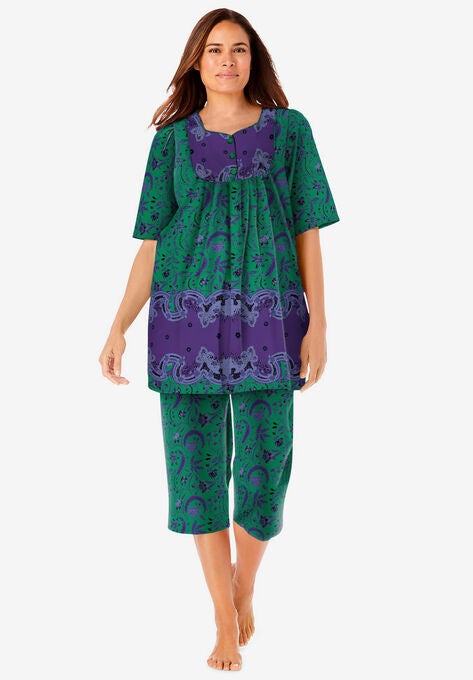 Capri Lounge Set, KELLY GREEN FOLK FLORAL, hi-res image number null