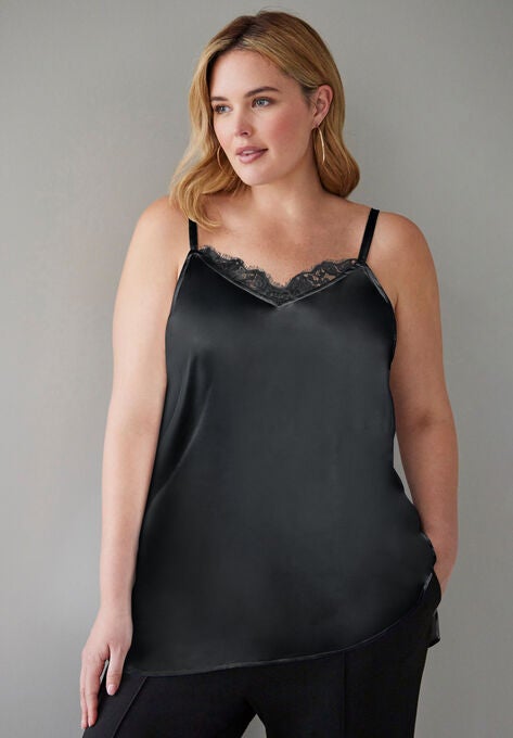 Satin Lace Tank, BLACK, hi-res image number null