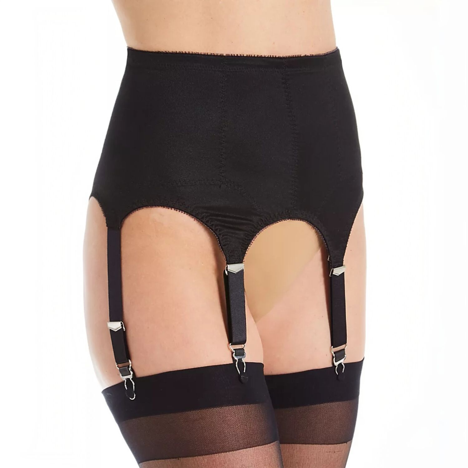 Rago Moderate Shaping & Tummy Control High-Waist Garter Belt With Six Metal Garters, BLACK, hi-res image number 0