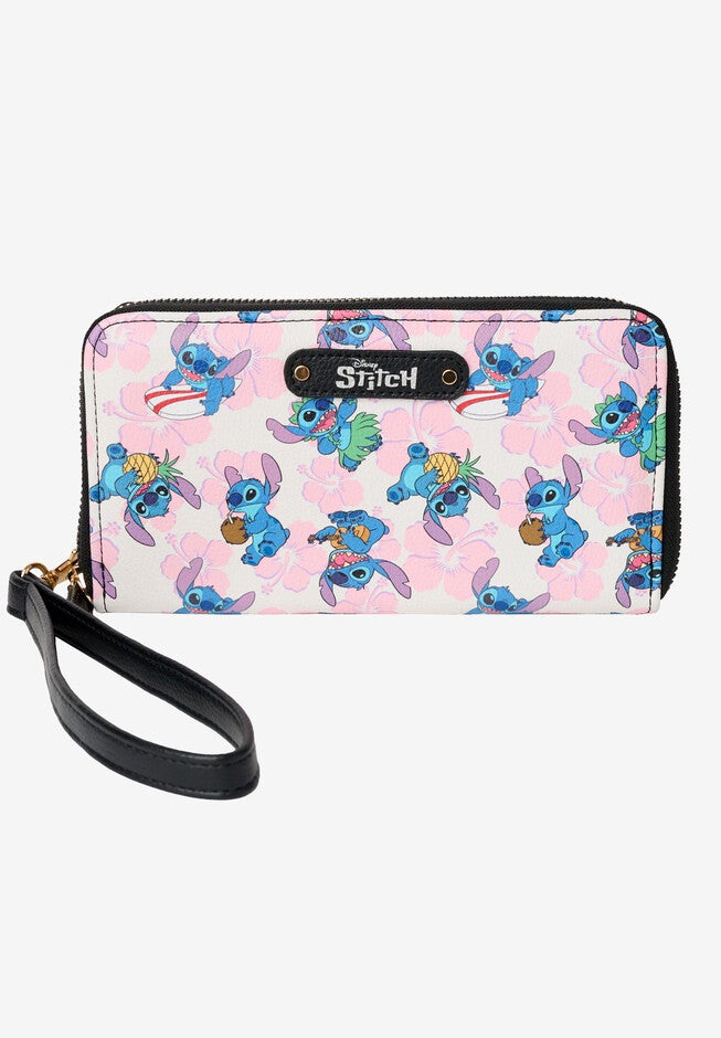Disney Stitch Wallet All-Over Character Print Zip Around Wristlet, PINK, hi-res image number 0