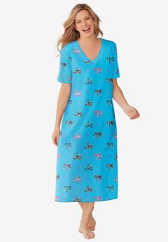 V-Neck Short Sleeve Midi Cotton Sleep Shirt