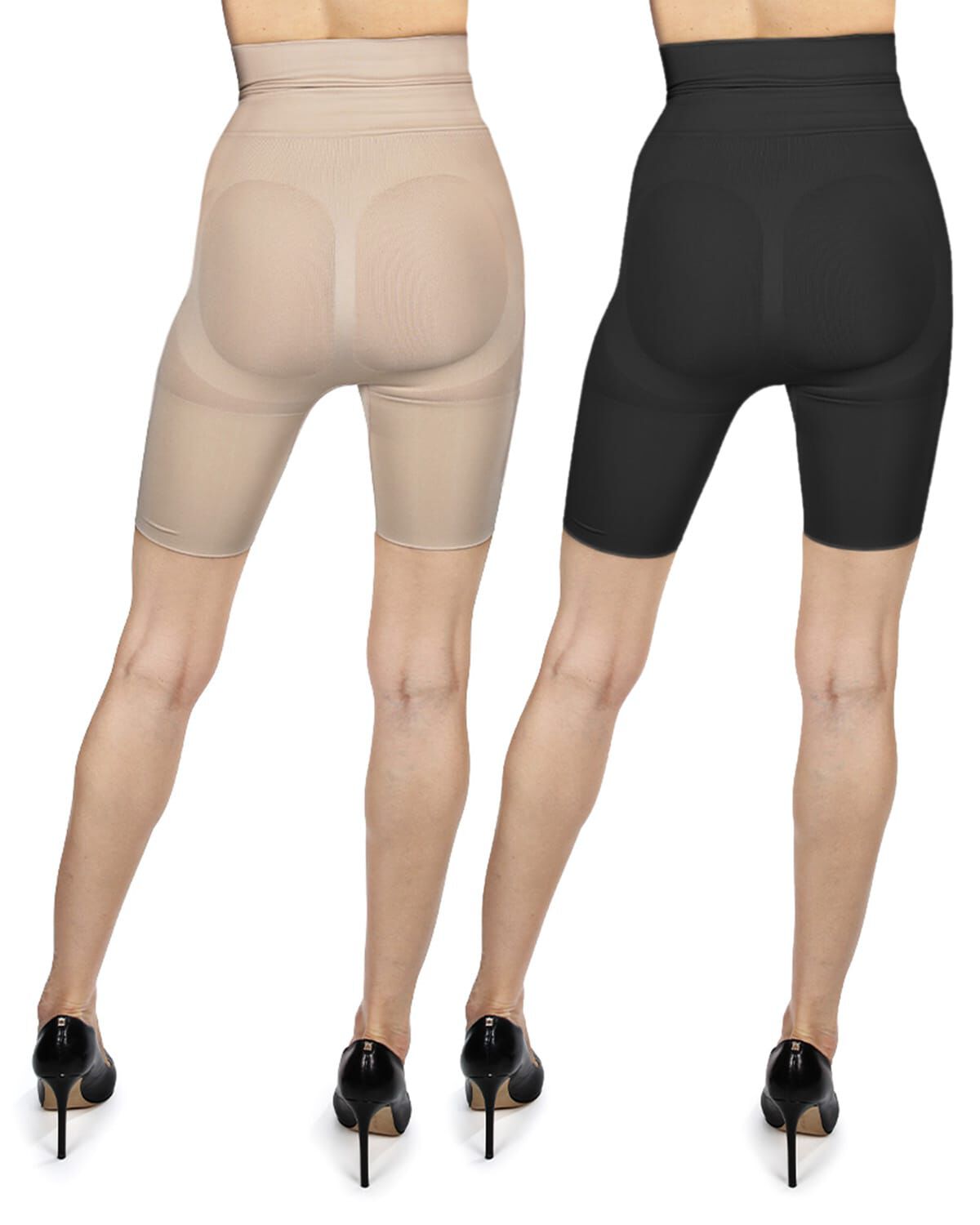 2 Pair Women's High-Waist Thigh Shapers, BUFF BLACK, alternate image number 2