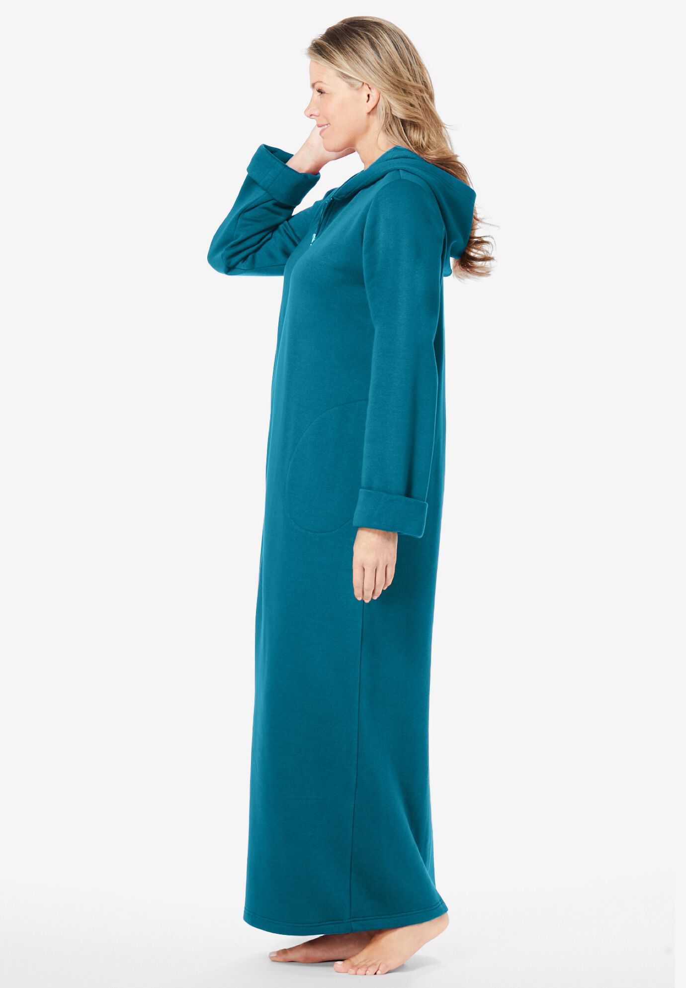 Hooded Fleece Robe with Full Front Zip Deep Teal Catherines