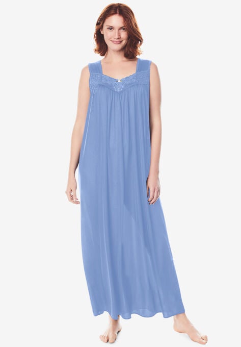 Long Tricot Knit Nightgown , FRENCH BLUE, hi-res image number null