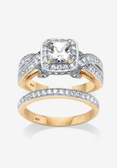 Gold over Silver Bridal Ring Set Cubic Zirconia (1 3/4 cttw TDW)