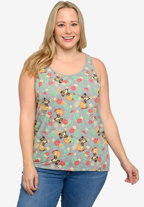Disney Minnie Mouse Tank Top Tropical Hawaiian Aloha All-Over Print T-Shirt, GREY, hi-res image number null