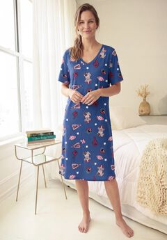 V-Neck Short Sleeve Knee-Length Cotton Sleepshirt