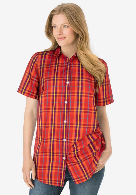 Perfect Short Sleeve Shirt, CLASSIC RED MULTI PLAID, hi-res image number null