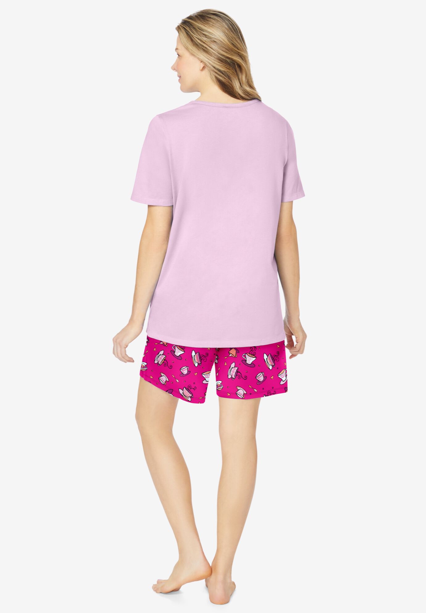 Knit PJ Short Set, PINK TEA CUP, on-hover image number 1