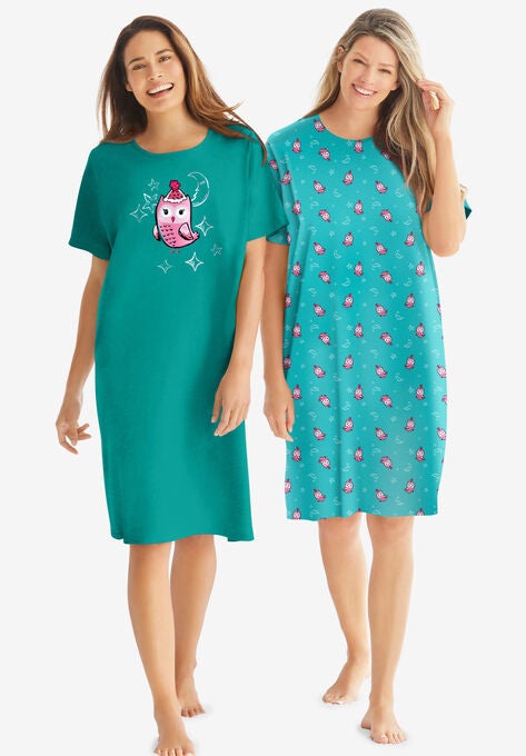 2-Pack Short-Sleeve Sleepshirt, WATERFALL OWL, hi-res image number null