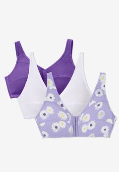 3-Pack Front-Close Cotton Wireless Bra