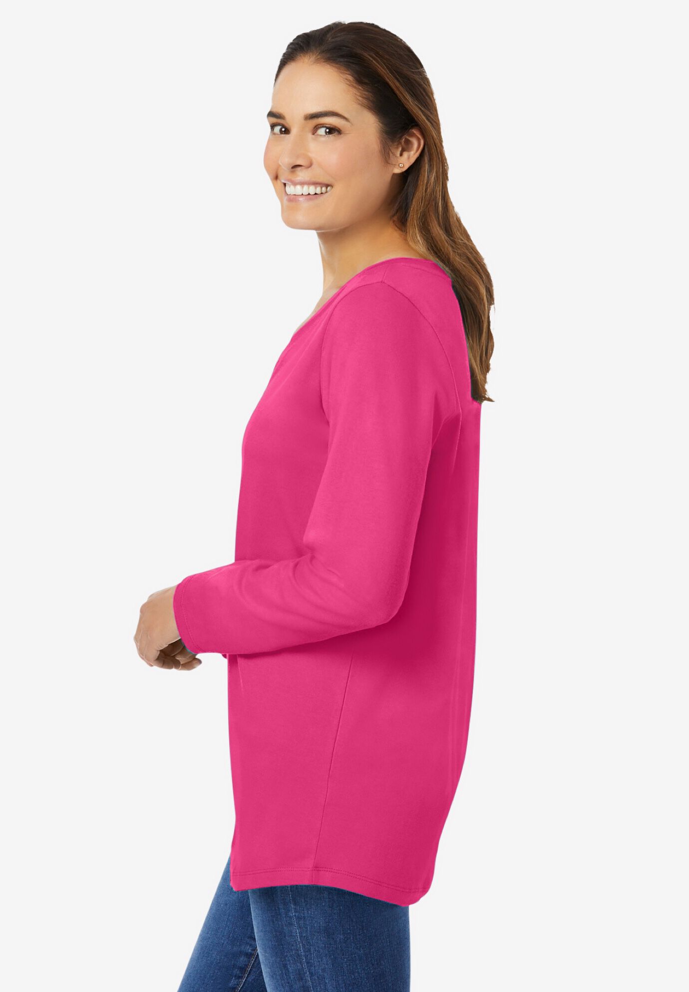 Perfect Long-Sleeve V-Neck Tee, RASPBERRY SORBET, alternate image number 2