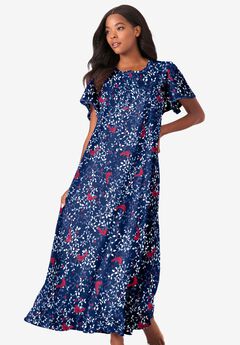 Long Floral Print Cotton Gown