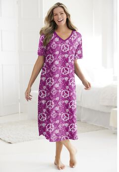 V-Neck Short Sleeve Midi Cotton Sleep Shirt