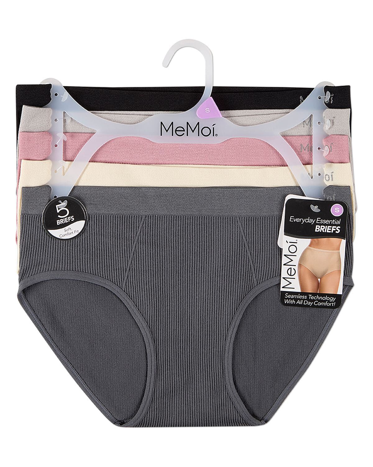 5 Pair Women's Seamless Ribbed No-Show Tag-Free Briefs, SILVER COLOR MULTI, alternate image number 1