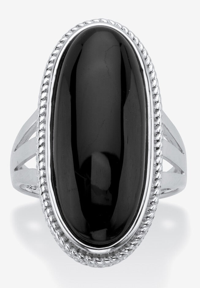 Sterling Silver Natural Black Onyx Split Shank Ring, ONYX, hi-res image number 0