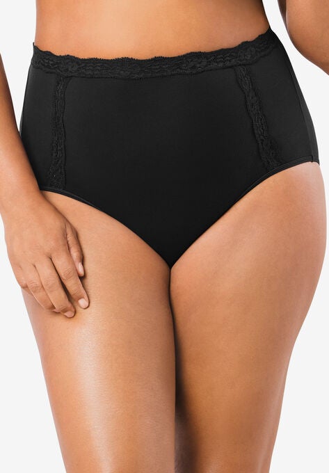 Cotton Full Brief Panty With Lace, BLACK, hi-res image number null