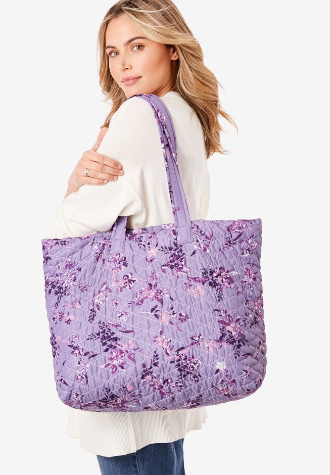 Quilted Tote Set, SOFT IRIS GRAPHIC BLOSSOM, hi-res image number null