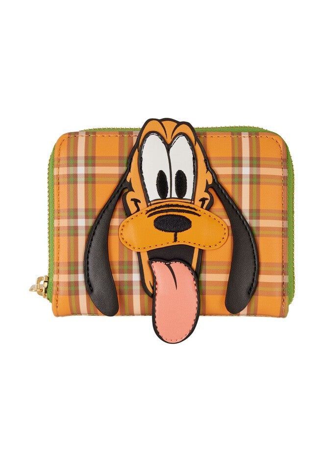 Loungefly x Disney Pluto 95th Anniversary Plaid Zip Around Wallet, ORANGE, hi-res image number 0