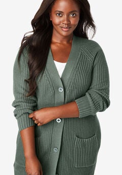 Shaker Button-Front Cardigan Sweater