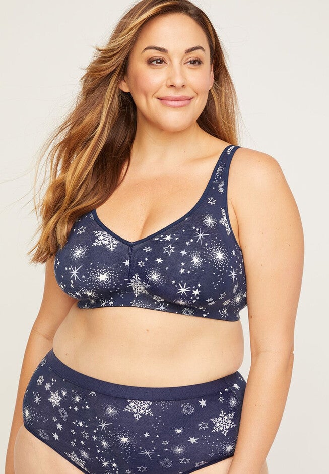 Cotton Comfort No-Wire Bra in Print, SNOWFLAKE PRINT, hi-res image number null