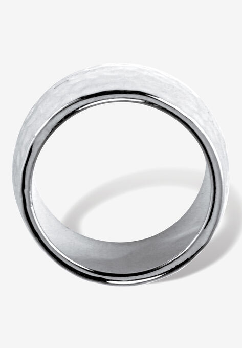 Hammered Silvertone Wide Band Ring (10mm), , on-hover image number null