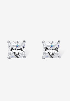 Sterling Silver Stud Princess Cut Simulated Birthstone Stud Earrings