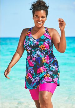 Longer-Length Ruched V-Neck Braided Racerback Tankini Top