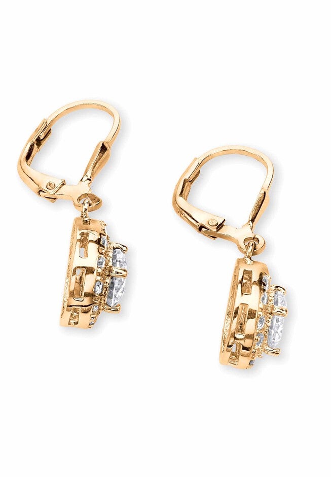 Cubic Zirconia Round Halo Drop Earrings in Gold over Sterling Silver, , on-hover image number 1